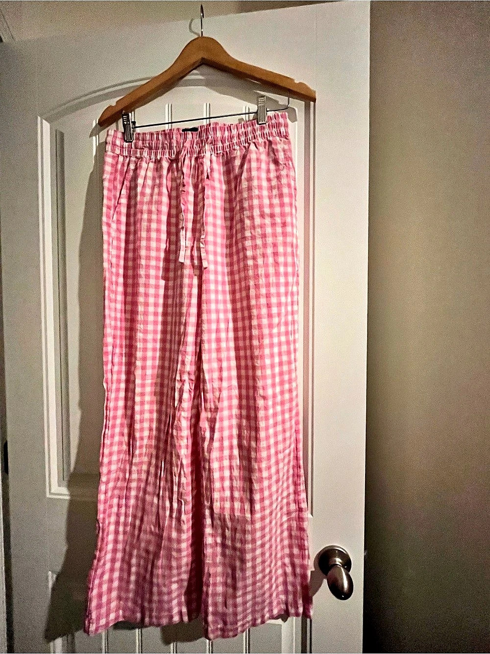 GAP Pink & White Gingham Wide Leg Pants Size Medium Like New